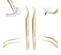 NAGARAKU Pinzas Set 1 Par Volumen Pestañas Punto Preciso Sin Brecha Acero Inoxidable Pinzas Fino y Ligero Rectas y Curvas Mega Volume Pinza para Recoger Pestañas Individuales y Volúmenes (N-10 y N-11)