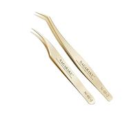 NAGARAKU Pinzas Set 1 Par Volumen Pestañas Punto Preciso Sin Brecha Acero Inoxidable Pinzas Rectas Delfín & Mega Volume Fan Pinza para Recoger Pestañas Individuales y Volúmenes (N-02-2 y N-03-2)