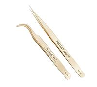 NAGARAKU Pinzas Set 1 Par Volumen Pestañas Punto Preciso Sin Brecha Acero Inoxidable Pinzas Rectas y Curvas Mega Volume Fan Pinza para Recoger Pestañas Individuales y Volúmenes (M-01 y M-02)