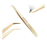 NAGARAKU Pinzas Volumen Pestañas Punto Precisión Sin Brecha Pinzas de Fan Depilar Profesional Acero Inoxidable Dorado con Agarre Antideslizante En Las Puntas Tweezer Para Crear Lash Voluminosas (N-06）