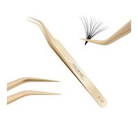 NAGARAKU Pinzas Volumen Pestañas Punto Precisión Sin Brecha Pinzas de Fan Depilar Profesional Pinzas Ligeras Puntas Más Pequeñas Agarre Cómodo Curvas Tweezer Para Crear Lash Voluminosas (Queen N-10)