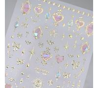 Nagelsticker, adhesivos de uñas en forma de corazón en rosa, luna dorada, estrellas y lazos, accesorios para uñas aurora, ideas de regalo para mujeres y niñas