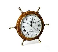 Nagina International 18" Elegant Handcrafted Nautical Ship Wheel Roman Dial Time's Wall Clock with Polished Solid Brass Handles | Ship'S Steering Wheel Decor Clock | Maritime Gifts