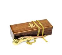 Nagina International Boatswain'S Brass Crafted Bosun's Pipe Whistle with Chain & Handcrafted Rosewood Anchor Inlayed Case | Pirate'S Decor Collection | Maritime Decor (Brass Polished W/Box)