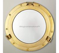 Nagina International Espejo de ojo de buey pulido de latón náutico de lujo de 12 pulgadas | Espejo decorativo de barco pirata | Decoración del hogar y regalos de playa marítima del capitán