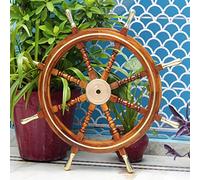Nagina International Nautical Premium Sailor's Hand Crafted Brass & Wooden Ship Wheel | Luxury Gift Decor | Boat Collectibles (36 Inches, Brass Ring & Handles)