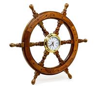 Nagina International Premium Nautical Hand Crafted Brass Time's Clock Wooden Ship Wheel | Pirate'S Wall Decor | Home Decorative Gifts (36 Inches)