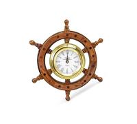 Nagina International Premium Nautical Hand Crafted Brass Time's Clock Wooden Ship Wheel | Pirate'S Wall Decor | Home Decorative Gifts (12 Inches)