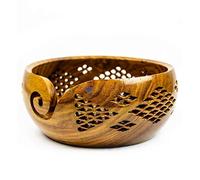 Nagina International Premium Rosewood Crafted Yarn Storage Bowls with Decorative Carved Handmade Grills - Knitting & Crochet Accessories Supplies (Medium)