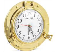 Nagina International Reloj de pared náutico de latón antiguo de 9 pulgadas, decoración de pared vintage, reloj decorativo de ojo de buey de pirata (hora de barco de latón)