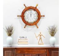Nagina International Rueda náutica de madera para barco con reloj de cuarzo, decoración del hogar pirata para colgar en la pared (16 pulgadas)