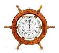 Nagina International Rueda náutica de madera para barco con reloj de cuarzo, decoración del hogar pirata para colgar en la pared (16 pulgadas)