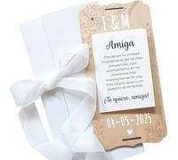 nagu® Amiga. Regalos para Amigas. Tarjeta Regalo Personalizada para Cumpleaños, Amigo Invisible o Regalos Invitados Boda de Madera, con Lazo, Sobre, Soporte y Letras Adhesivas. Regalar Foto o Dinero