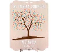 nagu® Árbol huellas comunión o boda. Sirve como Libro de visitas o firmas. Regalos para niños o niñas en su primera comunión. Recuerdo invitados. Marco de madera 30x22 cm con Set de letras y números