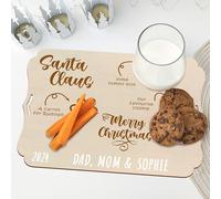 nagu® Bandeja Papá Noel Personalizada. Bandejas Navideñas con Nombres para Dejar Leche, Galletas y Zanahorias a Papá Noel y los Renos. Tabla de Madera Infantil 30x22 cm Decoración Original de Navidad