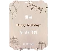 nagu® Birthday Gift for Woman or Man. Large Wooden Gift Card, 30 x 22 cm for Personalized Gifts. Includes Letters and Numbers. Personalized Photo Frame for Birthday Decoration