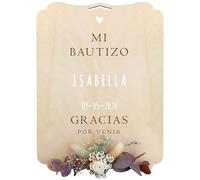 nagu® Cartel de Bienvenidos a mi Bautizo | Decoración Bautizo niño o niña | Placa de Madera para Colgar o sobre Mesa de 21 cm de diámetro, Personalizada con Nombre. Detalles para Bautismo