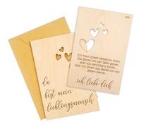 nagu® DE- Liebeskarte, Grußkarte aus Holz, Valentinstagsgeschenk, Hochzeitstag Geschenk, Geschenk Freundin, mit 'Ich liebe dich' Phrase, inklusive Umschlag und Aufkleber, bereit zum Verschicken