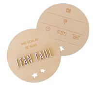 nagu® FR- Petites étoiles. Plaque de naissance en bois "Bonjour le Monde", personnalisée avec le nom du bébé et ses données de naissance. Un cadeau original pour les nouveaux-nés et les mères