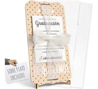 nagu® Graduación. Regalos para Graduados. Tarjeta Regalo Personalizada para Fin de Curso, Universidad o Regalos Invitados Boda de Madera, con Lazo, Sobre, Soporte y Letras Para Regalar Foto o Dinero