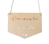 nagu® Here Comes the Bride Sign | Wooden Banner for Weddings |The Bride is Coming Sign | Wedding Idea | Wedding Details | Wedding Gifts for the Newlyweds | Original Wedding Gifts for Couples