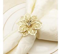 NAGU - Juego de 6 servilleteros con dise o floral ahuecado, exquisitos servilleteros para el hogar, con diamantes de imitaci n para bodas, banque