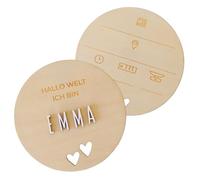 nagu® Natalicio Bebe Personalizado. Placa De Madera 12cm Con Estrellas O Corazones, Hola Mundo y Nombre. Set de Regalo Bebe Personalizado Niña o Niño Con Letras Adhesivas y Cuadro de Nacimiento