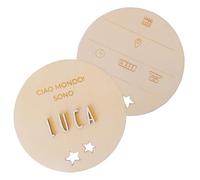 nagu® Natalicio Bebe Personalizado. Placa De Madera 12cm Con Estrellas O Corazones, Hola Mundo y Nombre. Set de Regalo Bebe Personalizado Niña o Niño Con Letras Adhesivas y Cuadro de Nacimiento