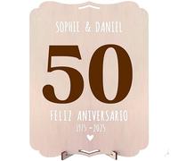 nagu® Número Madera 50 Cumpleaños Mujer, Hombre - 50 Aniversario Bodas Oro - Decoración personalizada cumpleaños y firmas invitados