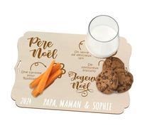 nagu® Plateau Père Noël Personnalisé 30x22 cm. Plateau de Noël en Bois avec Prénom pour Lait, Biscuits et Carottes des Rennes. Décoration Enfant Noël et Cadeau Original Personnalisé