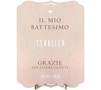 nagu® Poster Benvenuti al mio battesimo | Decorazione per battesimo ragazzo o ragazza | Targa in legno da appendere o da tavolo personalizzata con nome e data. Dettagli per il Battesimo