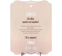 nagu® Regalo Aniversario Pareja. Tarjeta Regalo de Madera Grande, 30 x 22 cm para Regalos Personalizados. Incluye letras y numeros. Cuadro Personalizado con Foto para Aniversario Boda Hombre o Mujer