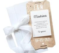 nagu® Regalos para Madrinas. Tarjeta Regalo Madera Personalizada para Cumpleaños, Día de la Madre, Navidad o Regalos Invitados Boda. Con Lazo, Sobre, Soporte y Letras Adhesivas. Regalar Foto o Dinero