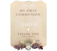 nagu® Welcome to my communion sign | Boy or girl communion decoration | Wooden plaque to hang or on a table personalized with name and date. Custom welcome communion poster
