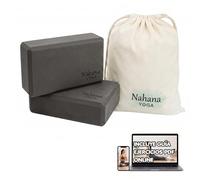[NAHANA]® Pack de 2 Bloques Yoga de Corcho Natural y Bolsa de Transporte | Ladrillo Yoga de Alta Densidad para Estiramientos, Pilates Kit y Fitness | Yoga Block Ecológico Antideslizante (Negro)