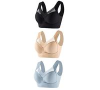Nahtloser BH Ohne Bügel Große Brüste Starker Halt Spitze Sport BH Bustier Damen Gepolstert Soft Comfit Bügelloser Push Up BHS Haltungskorrektur Bra Seamless Bralette, beige, XXX-Large
