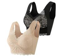 Nahtloser BH Ohne Bügel Große Brüste Starker Halt Spitze Sport BH Bustier Haltungskorrektur Bra Seamless Bralette Gepolstert Soft Comfit Bügelloser Push Up BHS, Multicolor, XL