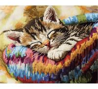 NAHUIGOOD Easy Coun ted - Kit de punto de cruz preimpreso para adultos, 11 quilates,11 puntos, patrones de punto de cruz, kits de bordado para adultos principiantes,Gato durmiendo 11CT40x50cm