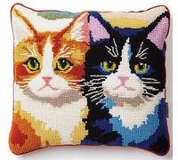 NAHUIGOOD Kit De Bordado Sobre Cañamazo Para Punto De Animales, Dos Gatos 45X45Cm Cañamazo Impreso De Para Realizar Un Cojín. Kit De Punto De Cruz Contado - Kit De Bordado -