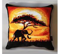 NAHUIGOOD Kit De Bordado Sobre Cañamazo Para Punto De Hermoso Atardecer, Elefantes. 45X45Cm Cañamazo Impreso De Para Realizar Un Cojín. Kit De Punto De Cruz Contado - Kit De Bordado -