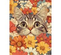 NAHUIGOOD Kit De Punto De Cruz De 11Ct Kit Punto De Cruz Tela Impresa Principiantes Completo DmcGato en un mar de flores 11CT40x50cm