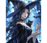 NAHUIGOOD Kit De Punto De Cruz De 11Ct Kit Punto De Cruz Tela Impresa Principiantes Completo DmcLa bruja y el gato 11CT40x50cm