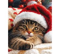 NAHUIGOOD Kit de punto de cruz DIY Kit de bordado,de punto de cruz para adultos principiantes lindo arte de pared decoración del hogar,Gatito de Navidad 11CT40x50cm