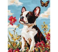 NAHUIGOOD Kit de punto de cruz DIY Kit de bordado,de punto de cruz para adultos principiantes lindo arte de pared decoración del hogar,Bulldog francés 11CT40x50cm