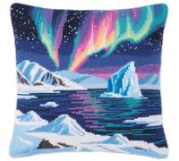 NAHUIGOOD Kit De Punto De Cruz Estampado Con Lienzo Tapiz Impreso Glaciar Aurora 45X45Cm Kit De Cojines De Punto De Cruz Estampados Para Decoración Creativa Del Hogar - Kit De Costura Para