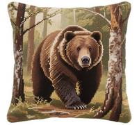 NAHUIGOOD Kit De Punto De Cruz Estampado Con Lienzo Tapiz Impreso Oso Pardo Animal 45X45Cm Kit De Cojines De Punto De Cruz Estampados Para Decoración Creativa Del Hogar - Kit De Costura Para