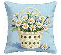 NAHUIGOOD Kit De Punto De Cruz Para Cojín, Diseño De Flores Cesta De Margaritas 45X45Cm Bordado De Punto De Cruz, Funda De Almohada, Kit De Inicio,Cojín De Sofá Para Niños Y Adultos