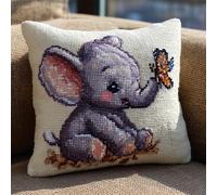 NAHUIGOOD Kit De Punto De Cruz Para Cojín, Diseño De Flores Elefante Bebé De Dibujos Animados 45X45Cm Bordado De Punto De Cruz, Funda De Almohada, Kit De Inicio,Cojín De Sofá Para Niños Y Adultos