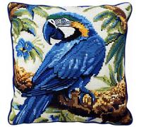 NAHUIGOOD Kit De Punto De Cruz Para Cojín, Diseño De Flores Loro Azul 45X45Cm Bordado De Punto De Cruz, Funda De Almohada, Kit De Inicio,Cojín De Sofá Para Niños Y Adultos