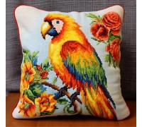 NAHUIGOOD Kit De Punto De Cruz Para Cojín, Diseño De Flores Loro De Flores 45X45Cm Bordado De Punto De Cruz, Funda De Almohada, Kit De Inicio,Cojín De Sofá Para Niños Y Adultos